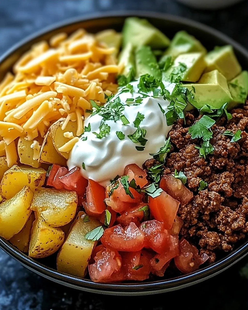 Beladene Kartoffel-Taco-Schüssel für jeden Geschmack