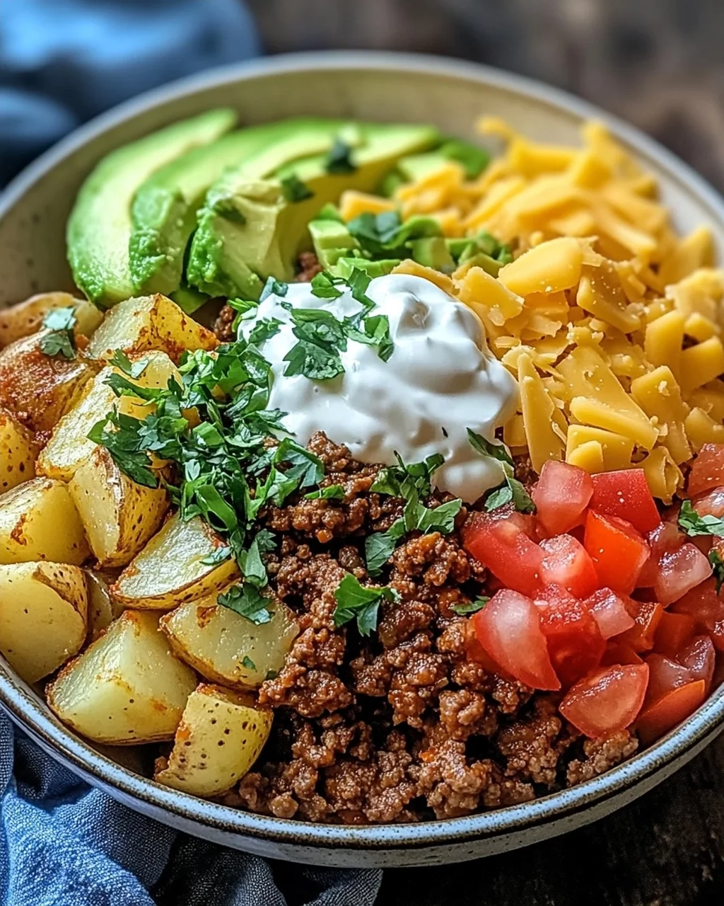 Beladene Kartoffel-Taco-Schüssel für jeden Geschmack
