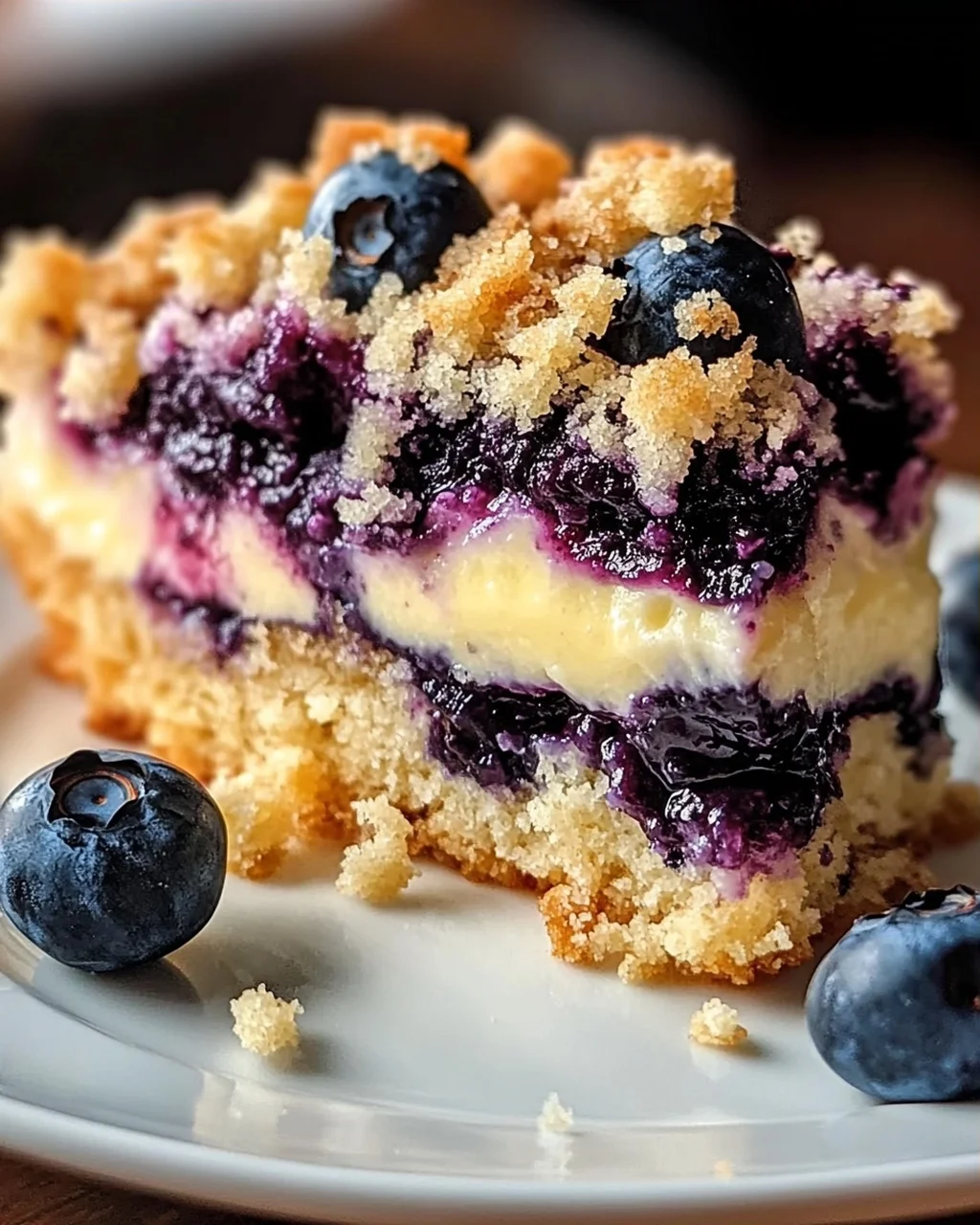 Blaubeerkuchen mit Pudding und Streusel