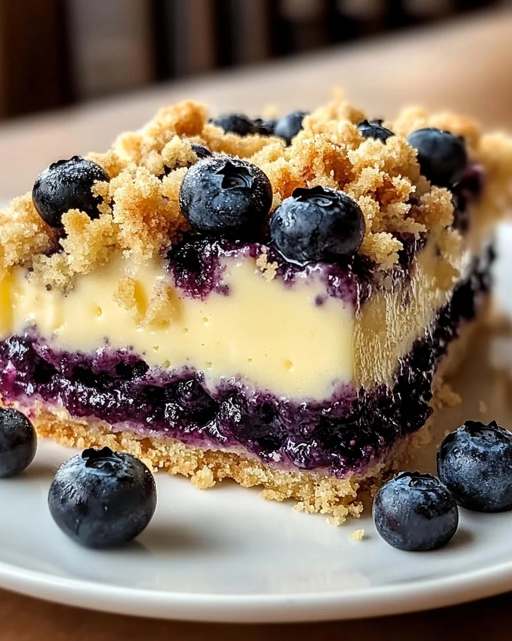 Blaubeerkuchen mit Pudding und Streusel