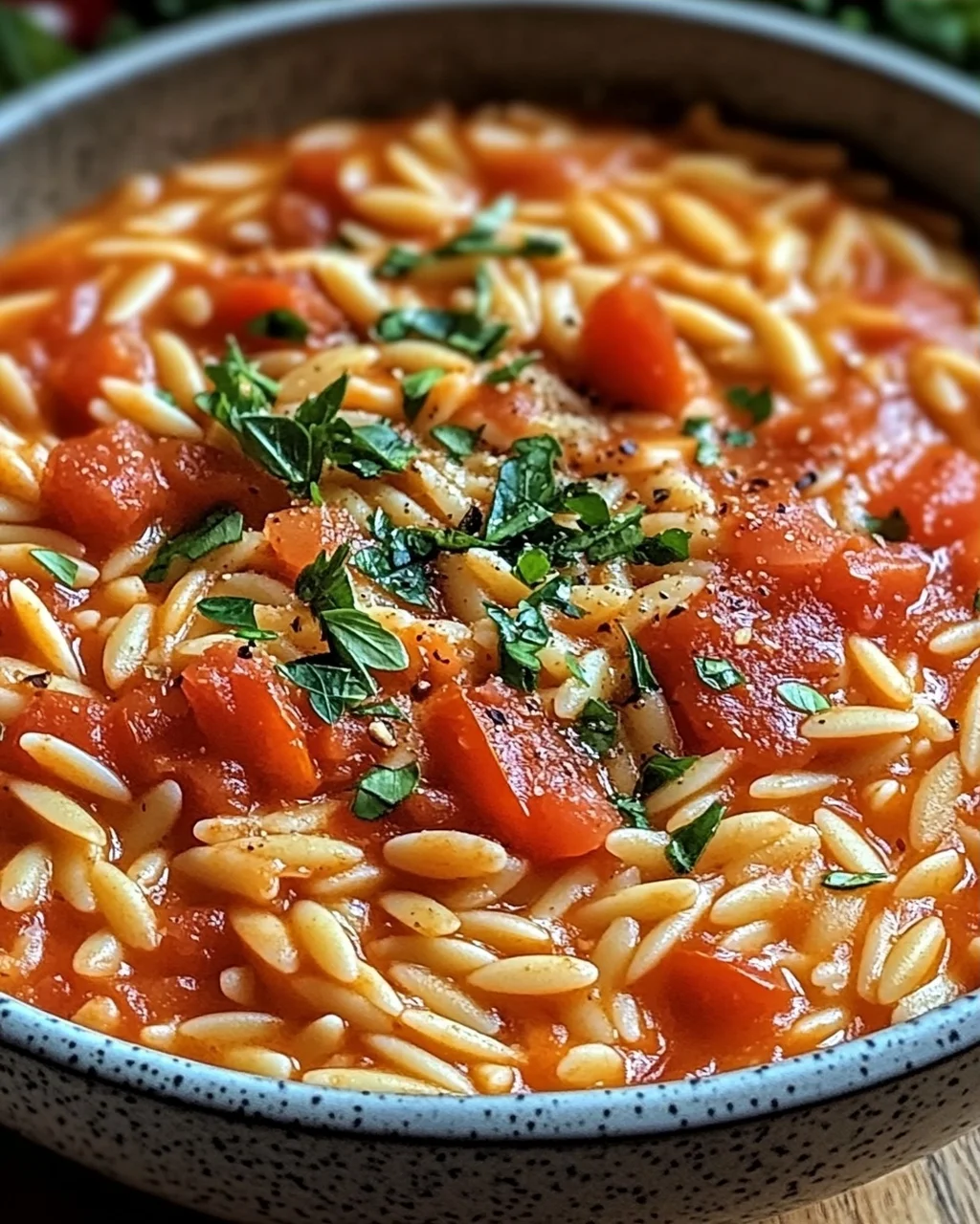 Creamy Vegan Tomato Orzo mit Kokosmilch