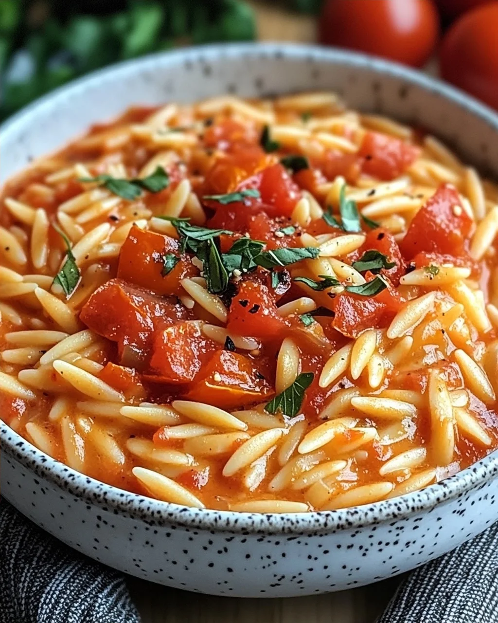 Creamy Vegan Tomato Orzo mit Kokosmilch