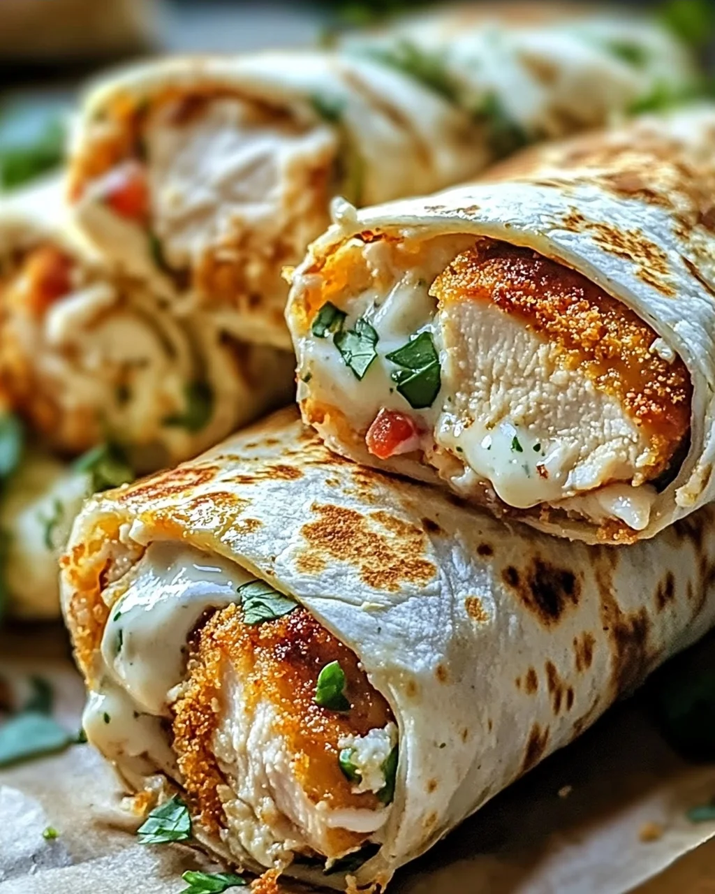 Crispy Cheesy Garlic Chicken Wraps