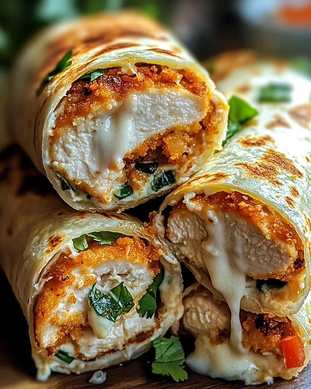 Crispy Cheesy Garlic Chicken Wraps