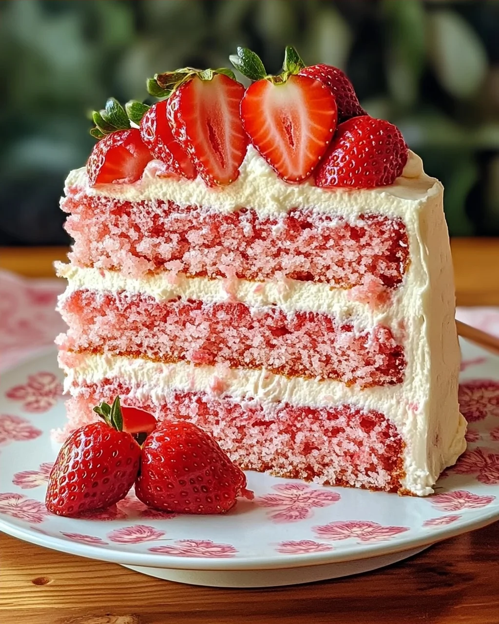 Dreischichtiger Erdbeerkuchen mit Frischkäse-Frosting