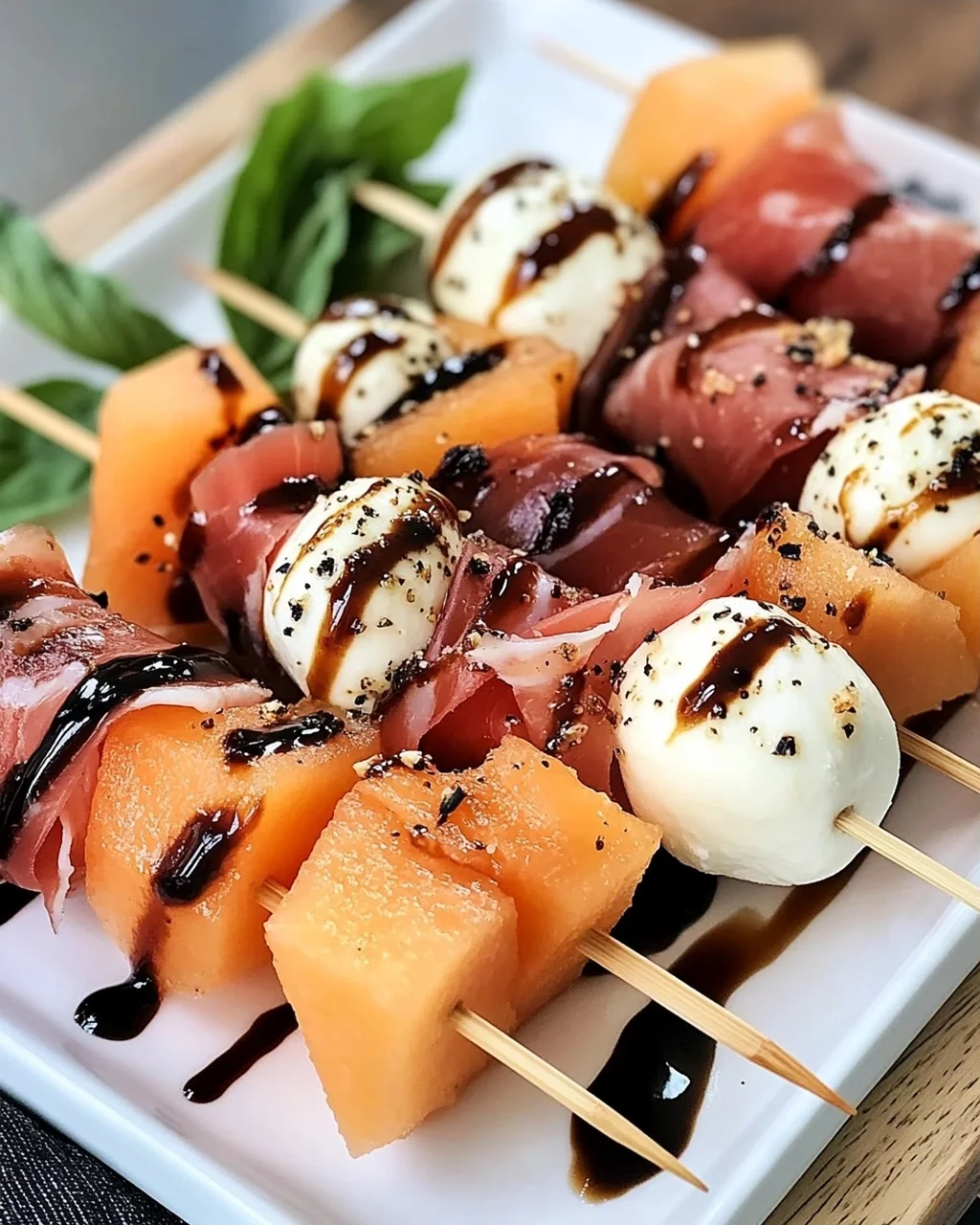 Erfrischende Melonen-, Prosciutto- und Mozzarella-Spieße