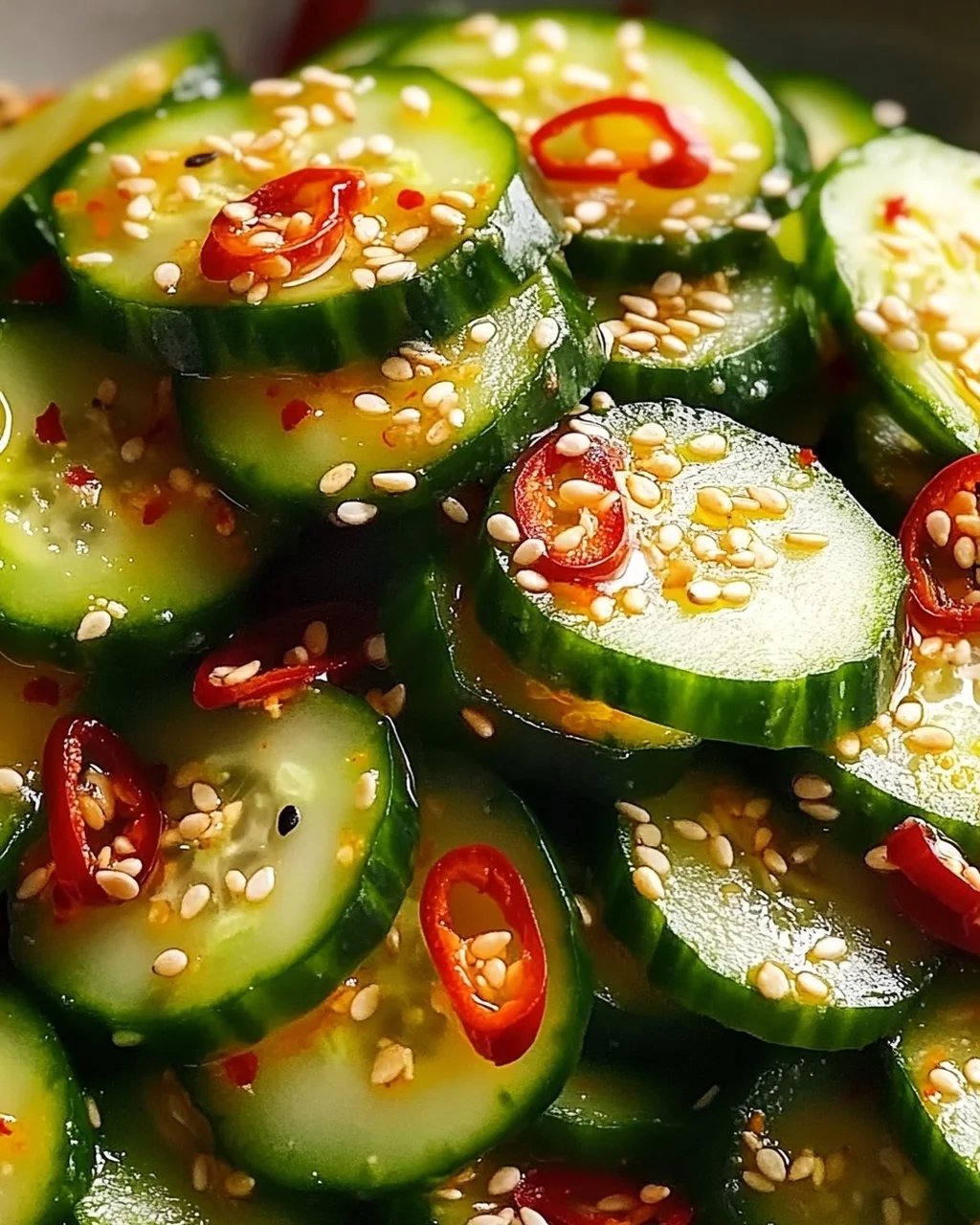 Erfrischender Asiatischer Gurkensalat mit Chili und Sesam