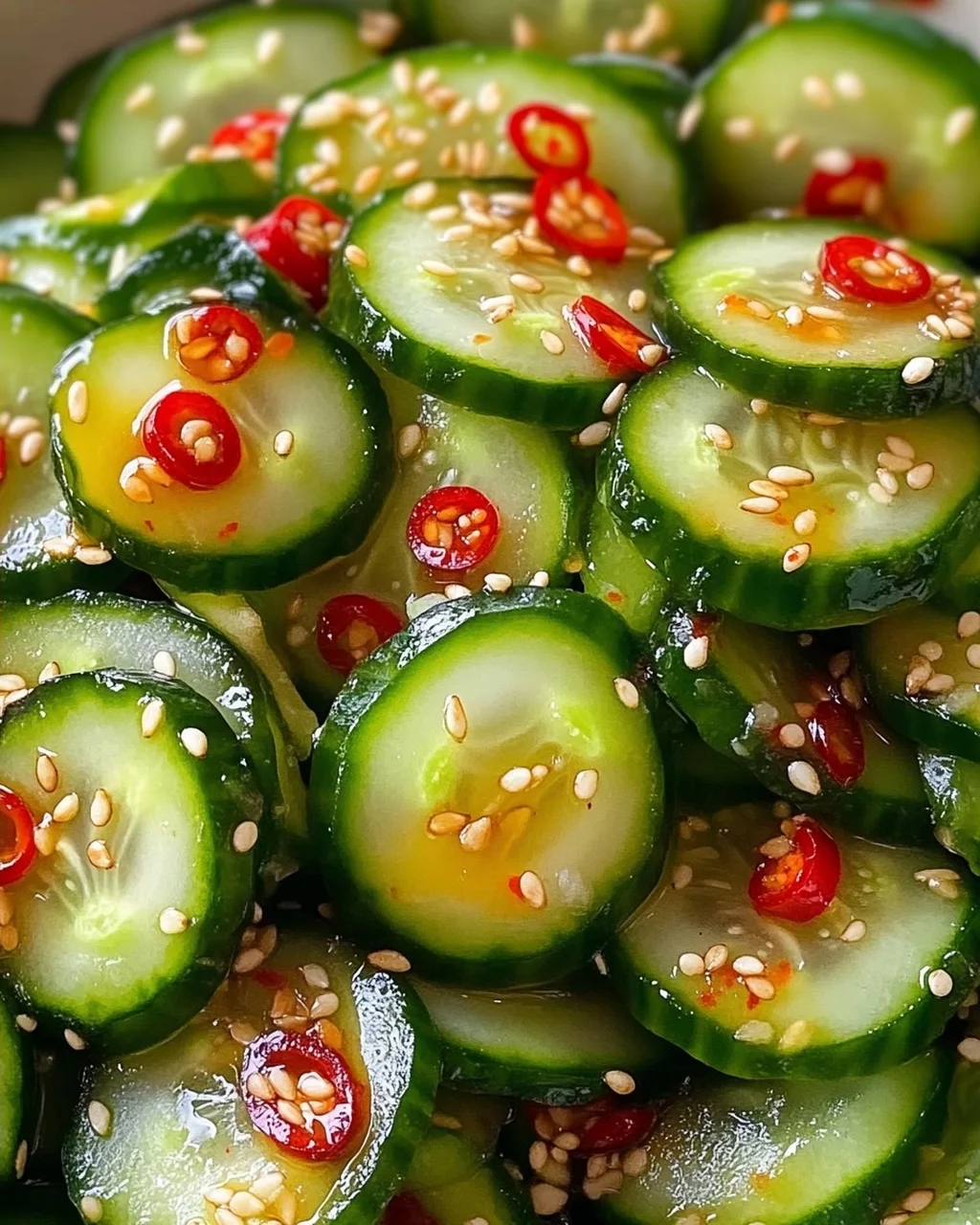 Erfrischender Asiatischer Gurkensalat mit Chili und Sesam