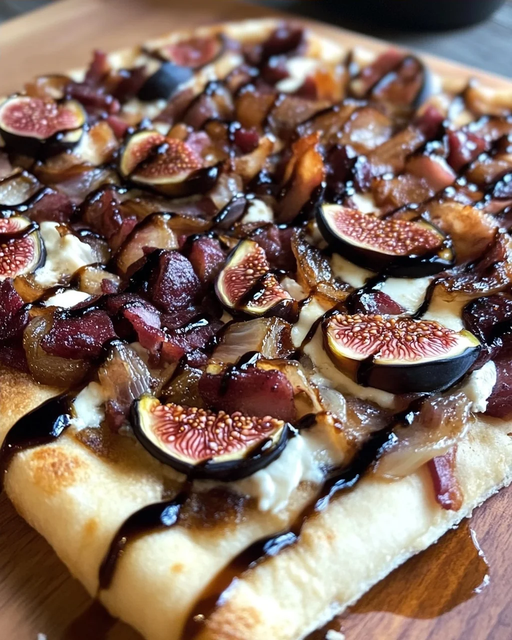 Feigen-Bacon-Pizza mit karamellisierten Zwiebeln und Balsamico