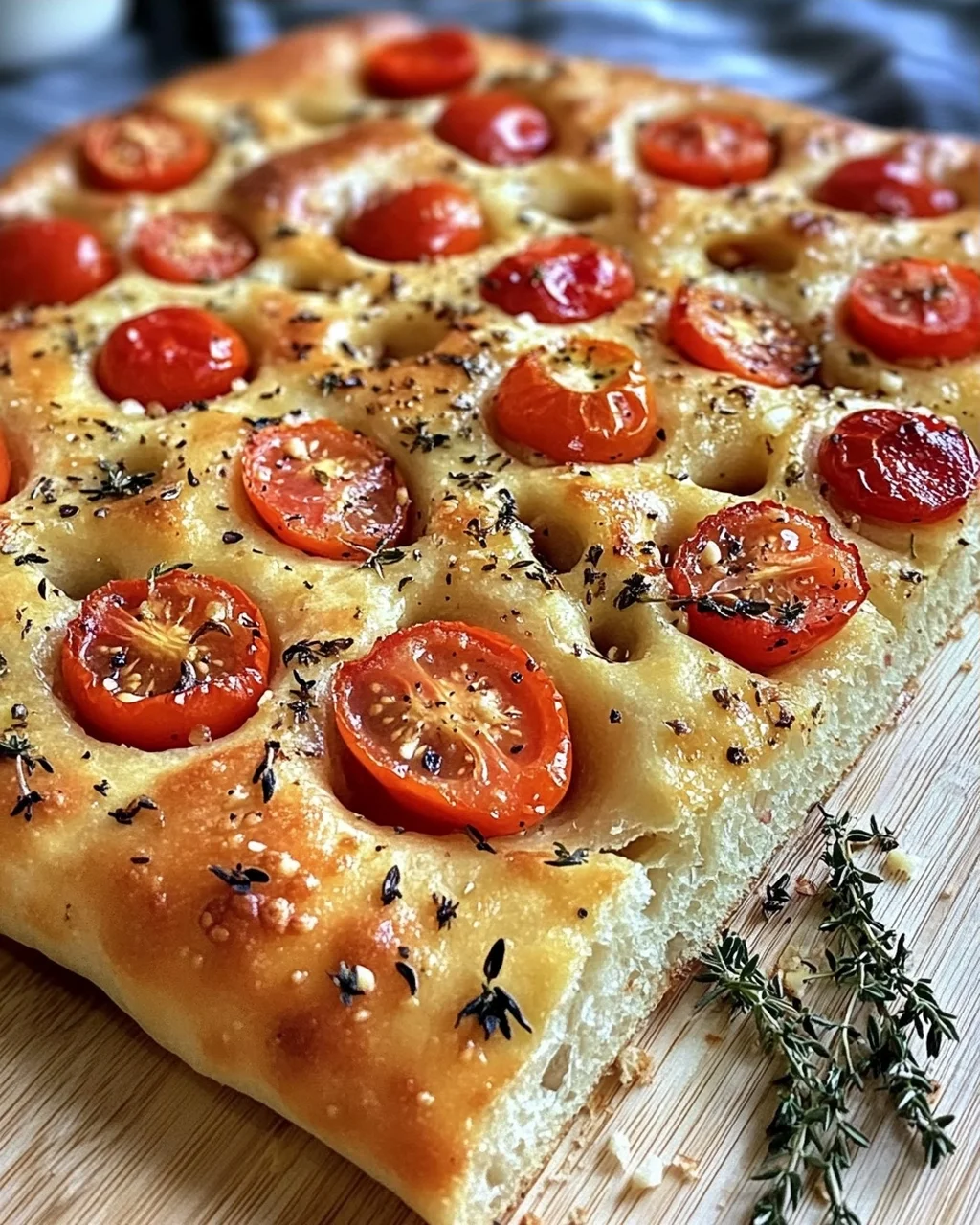 Focaccia mit Tomaten, Knoblauch & Thymian