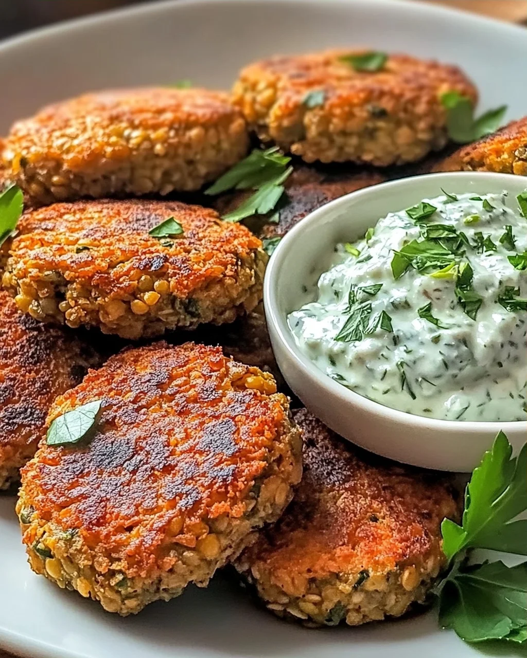 Gebratene griechische Linsenfrikadellen mit Tzatziki Rezept
