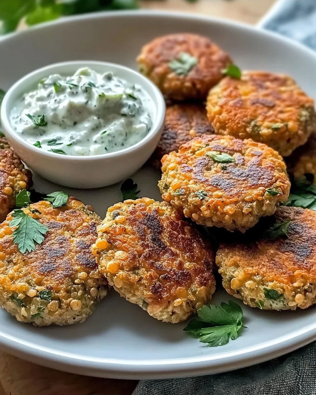 Gebratene griechische Linsenfrikadellen mit Tzatziki Rezept