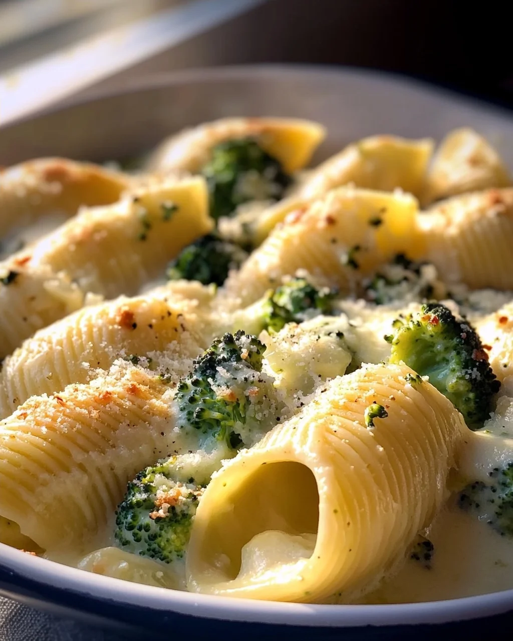 Gefüllte Muschelnudeln mit Brokkoli & Parmesan Alfredo