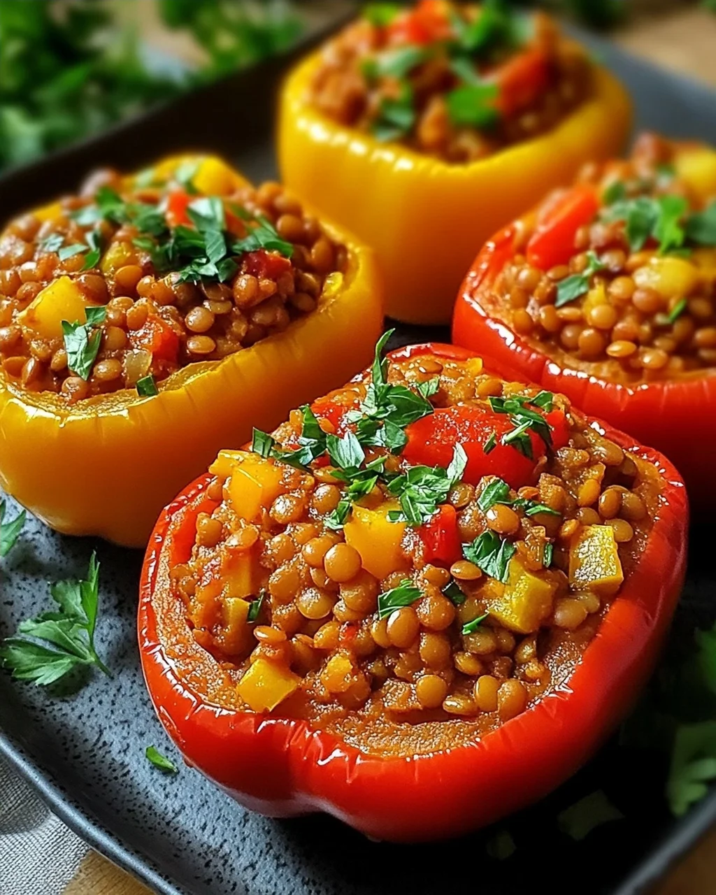 Gefüllte Spitzpaprika mit roten Linsen