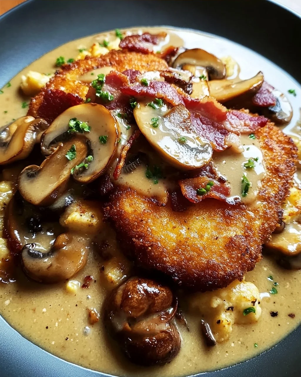 Geschmorte Schnitzelpfanne in köstlicher Jägersauce