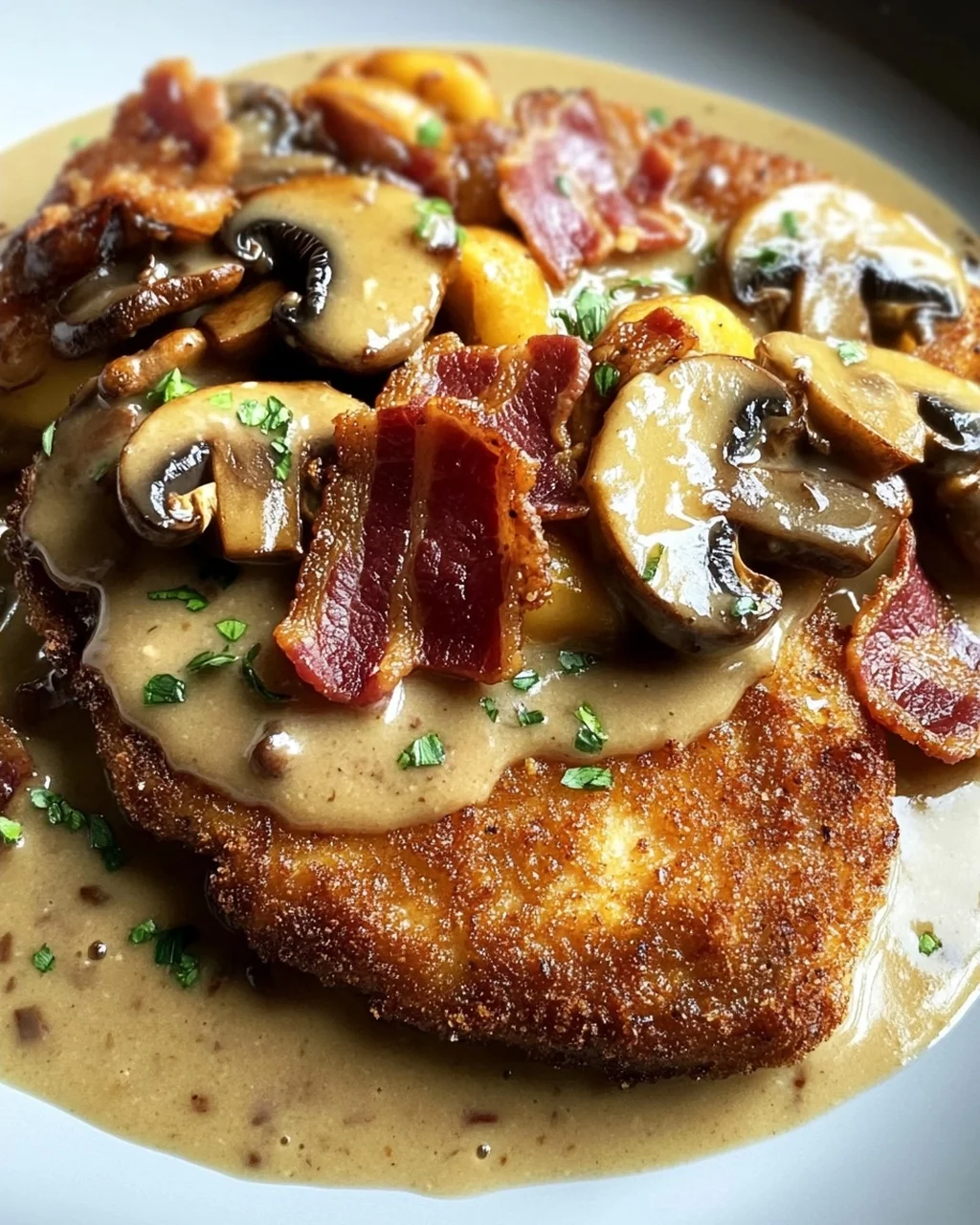 Geschmorte Schnitzelpfanne in köstlicher Jägersauce