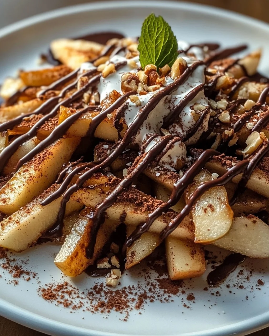 Himmlische Knusprige Apfel-Pommes Nachos mit Schoko-Drizzle
