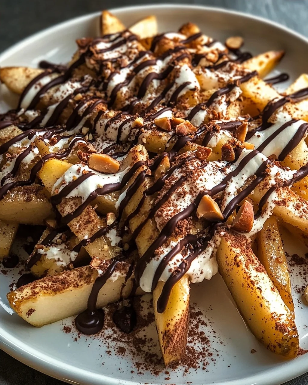 Himmlische Knusprige Apfel-Pommes Nachos mit Schoko-Drizzle