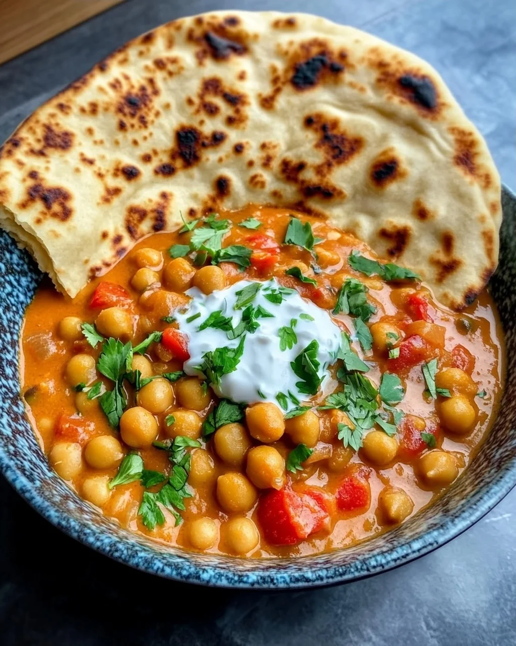 Kichererbsen-Curry mit Naan Brot