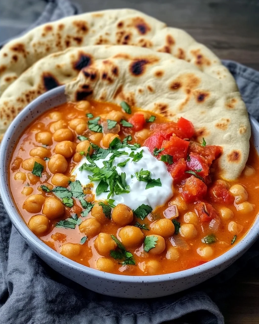 Kichererbsen-Curry mit Naan Brot