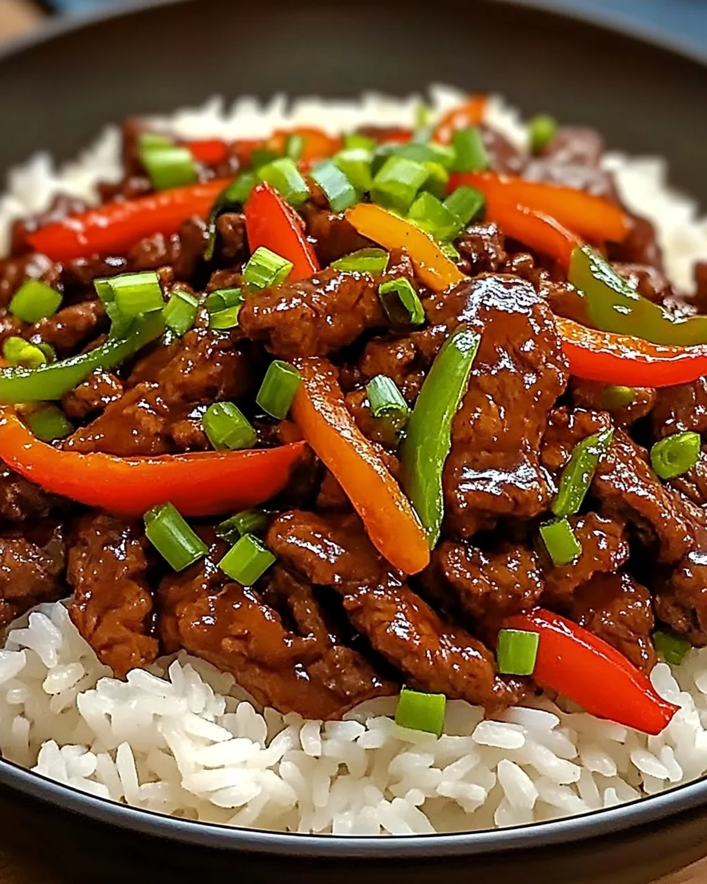Krosse Chili Rindfleisch Reis in 15 Minuten