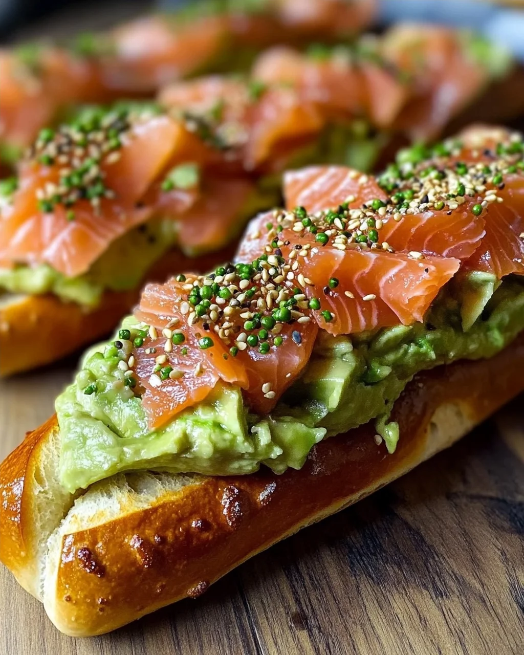 Lachs Avocado Laugenstange mit Topping