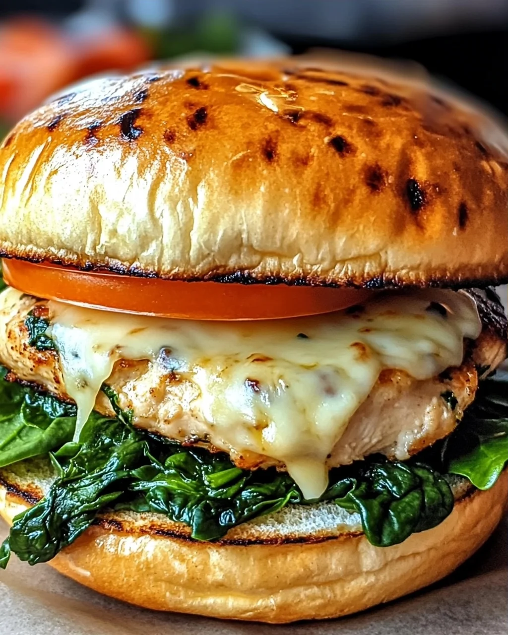 Leckere Weiße Cheddar Spinat Hähnchen Hamburger