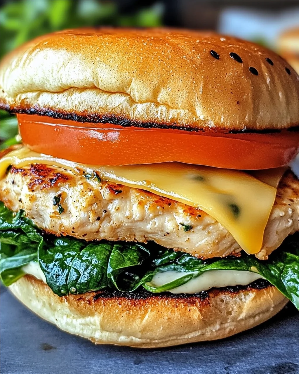 Leckere Weiße Cheddar Spinat Hähnchen Hamburger