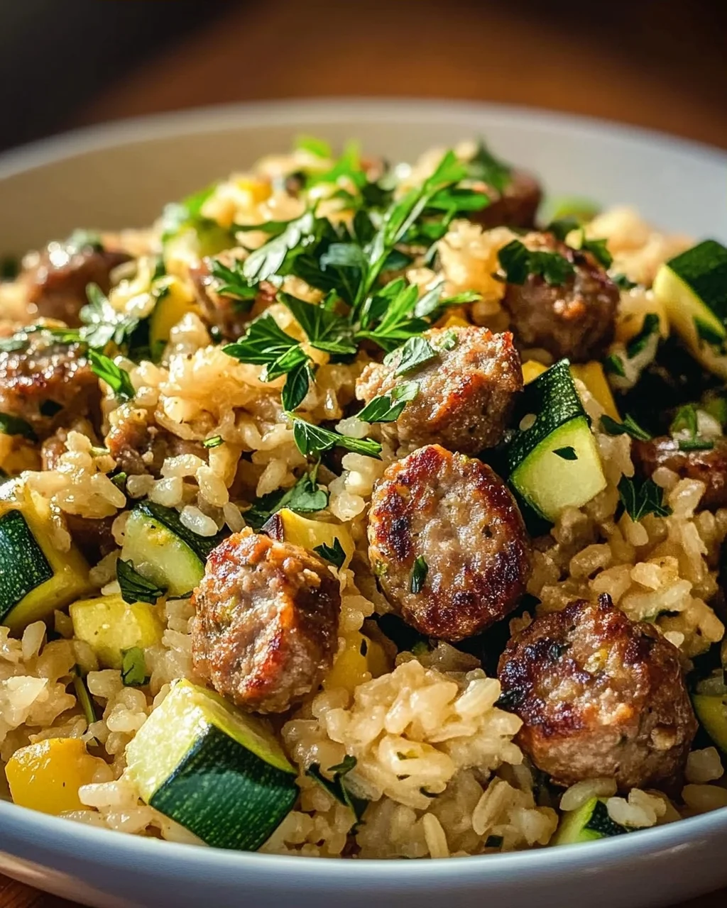 Mediterraner Wurst Reis: Lecker mit Zucchini & Kräutern!