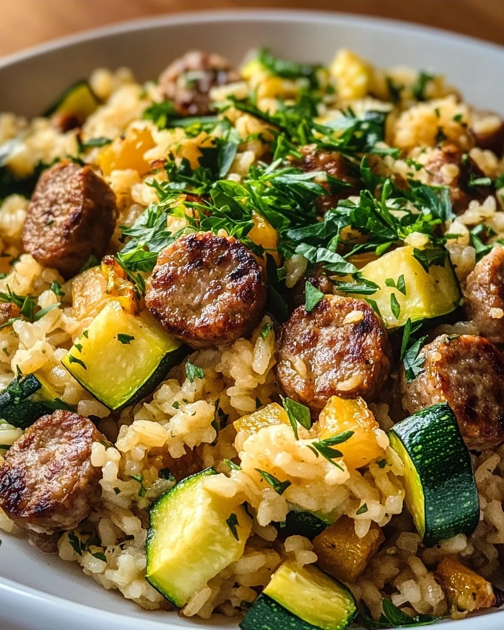Mediterraner Wurst Reis: Lecker mit Zucchini & Kräutern!