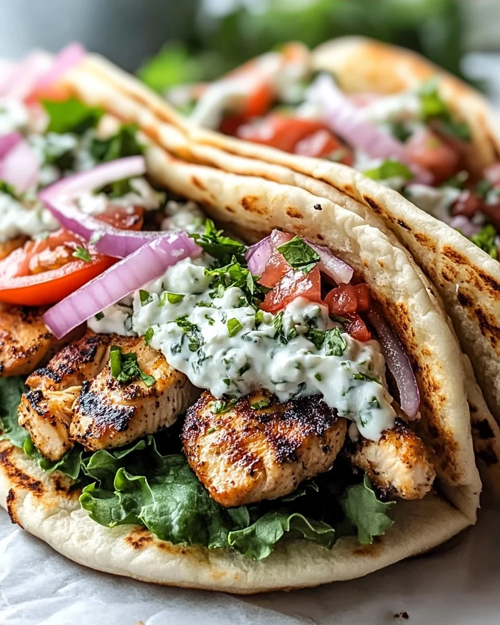 Mediterranes Hähnchen-Gyros mit cremigem Feta-Tzatziki