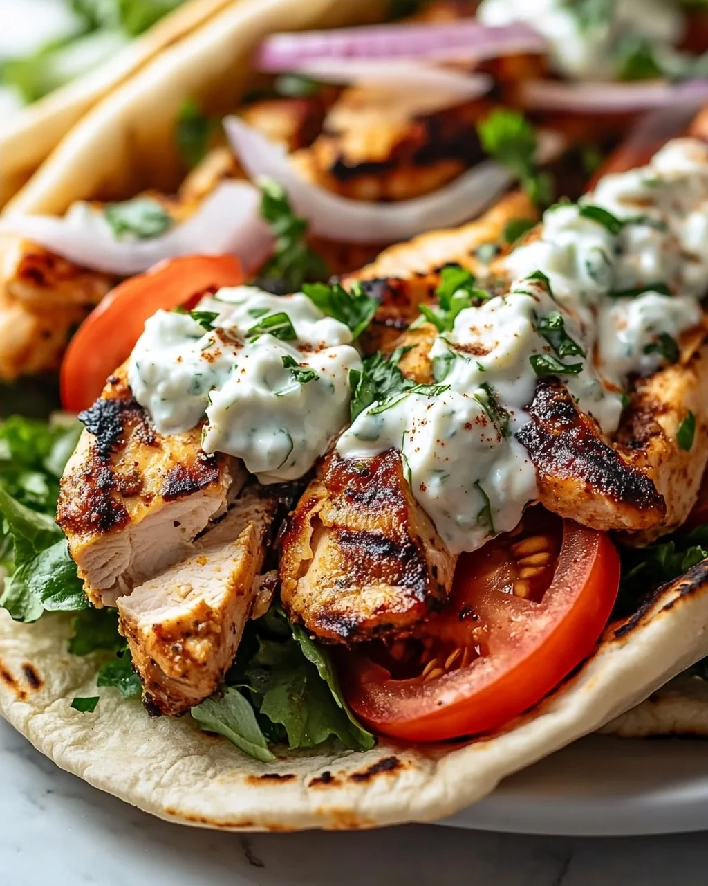 Mediterranes Hähnchen-Gyros mit cremigem Feta-Tzatziki