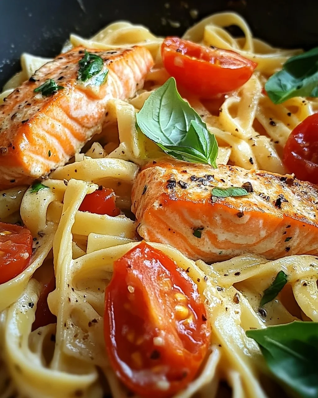 Ofen-Lachs-Pasta mit Tomaten