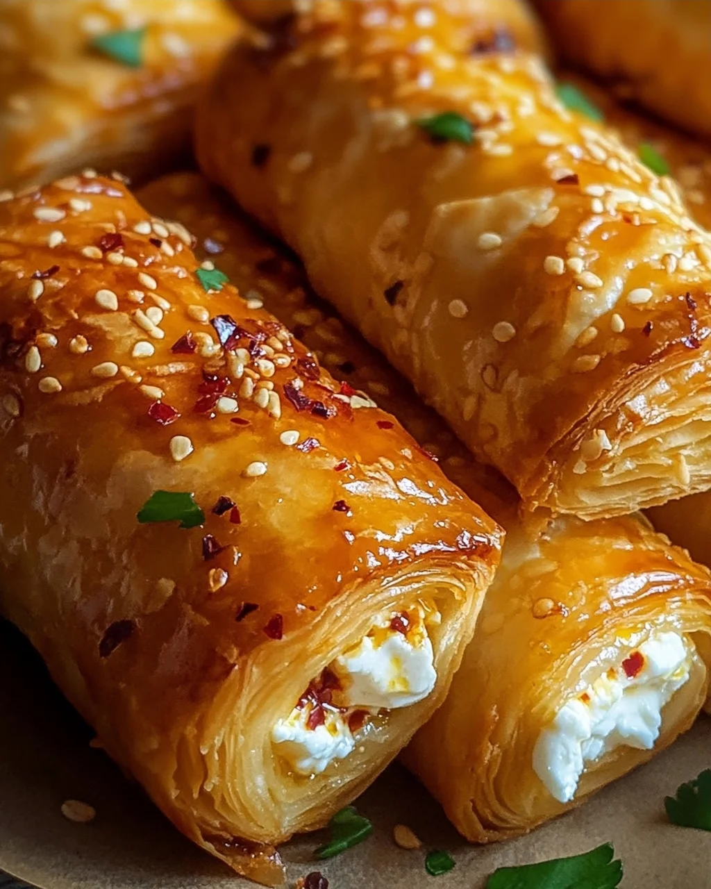 Ofen-gebackene Feta-Rollen mit Chili-Honig