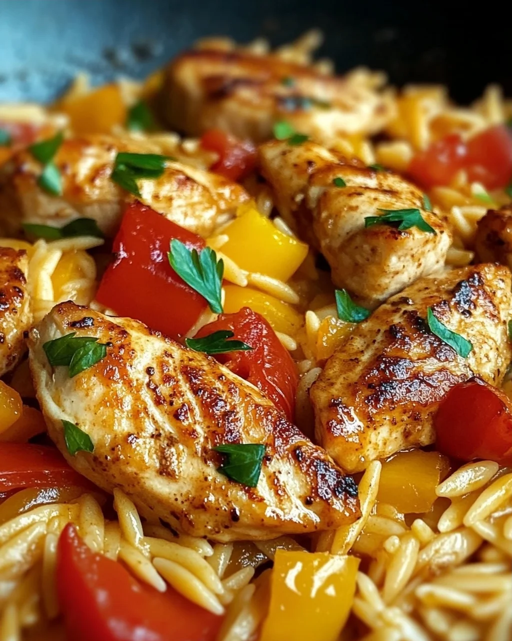Orzo-Pfanne mit Paprikahuhn