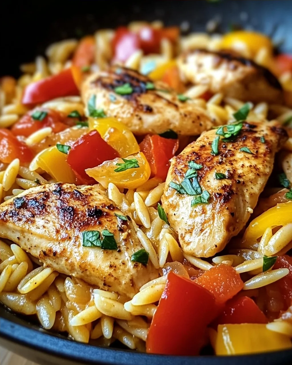 Orzo-Pfanne mit Paprikahuhn