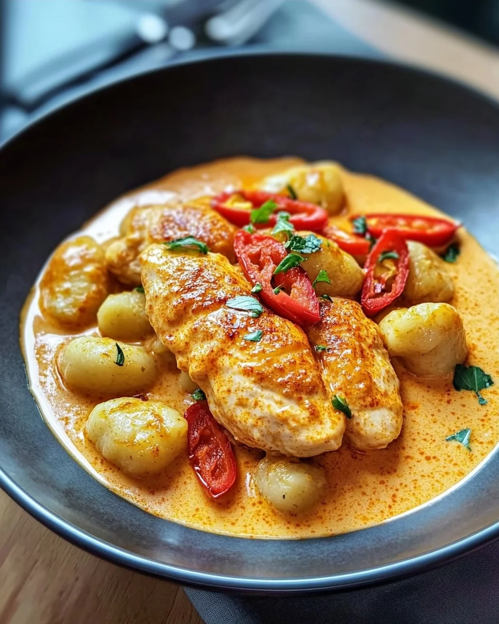 Paprika-Sahne-Hähnchen mit Gnocchi