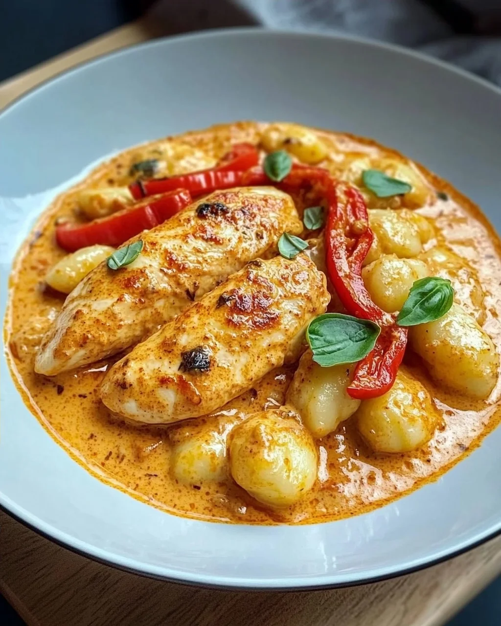 Paprika-Sahne-Hähnchen mit Gnocchi