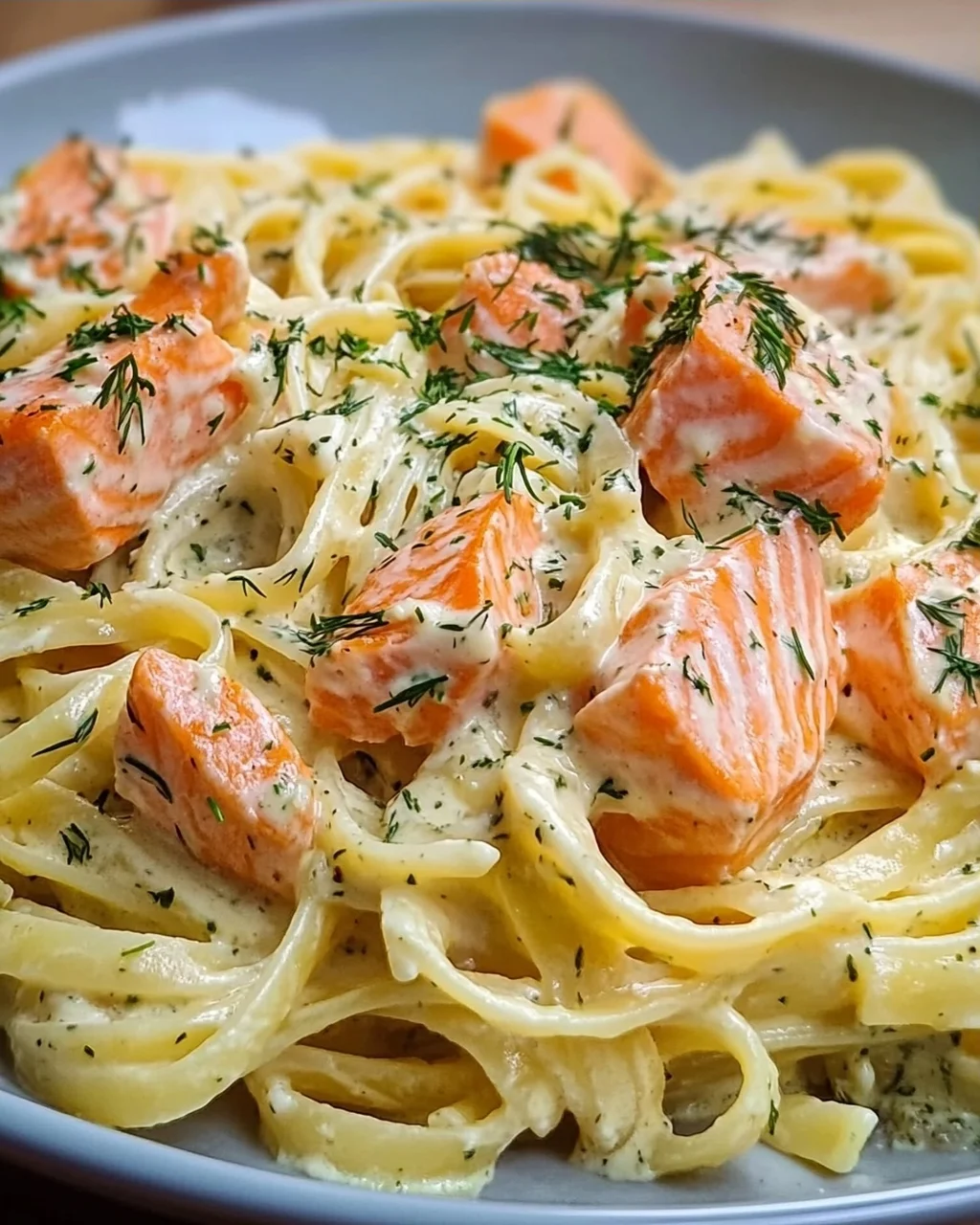 Pasta mit Lachs und Sahnesoße