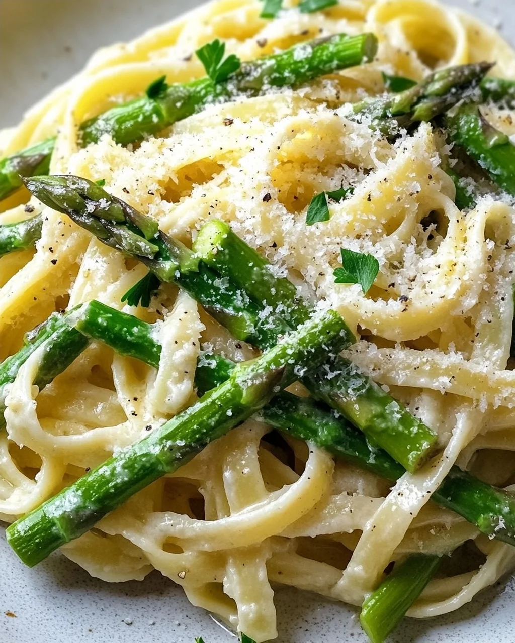 Pasta with Green Asparagus in Lemon Cream and Parmesan