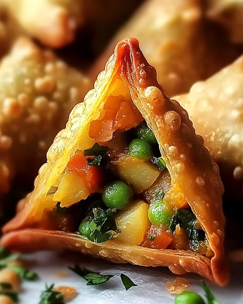 Reis-Papier-Samosas mit würziger Gemüsefüllung