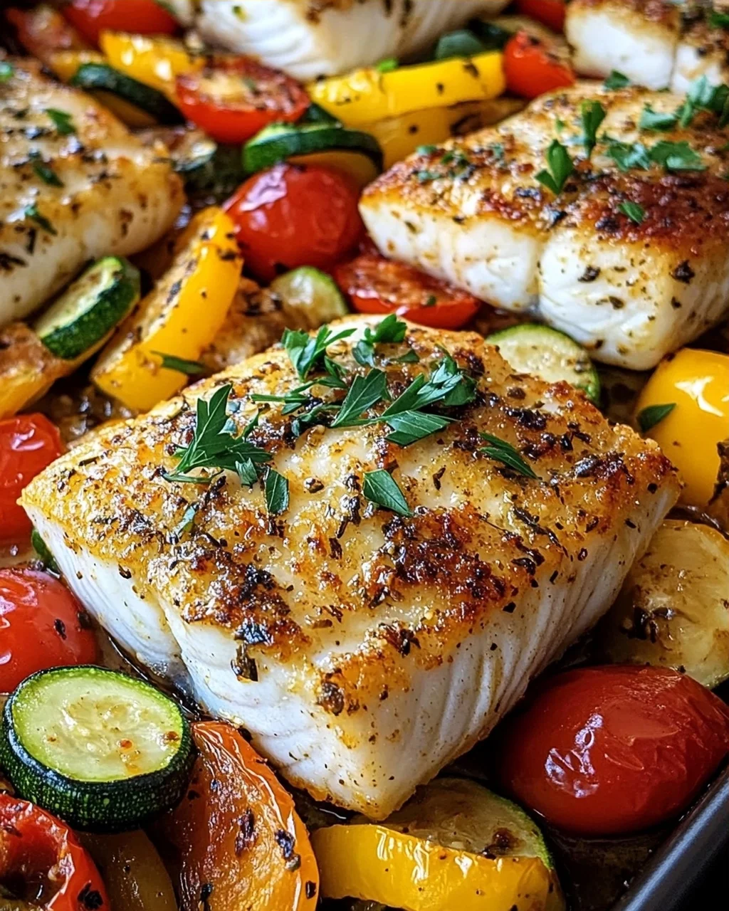 Rezept für mediterran gebackene Fischfilets mit Gemüse