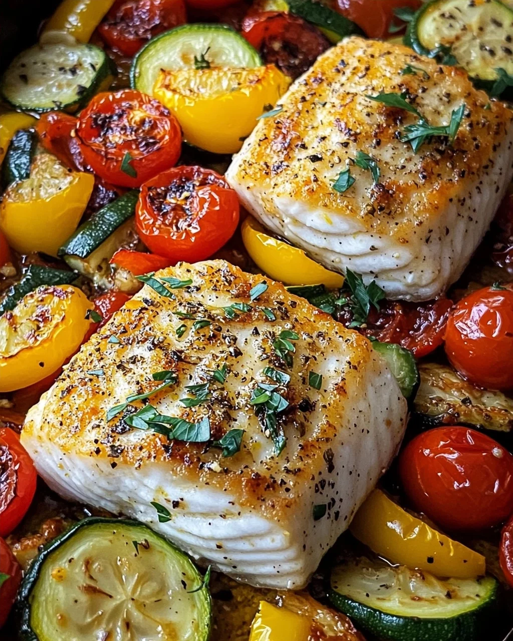 Rezept für mediterran gebackene Fischfilets mit Gemüse