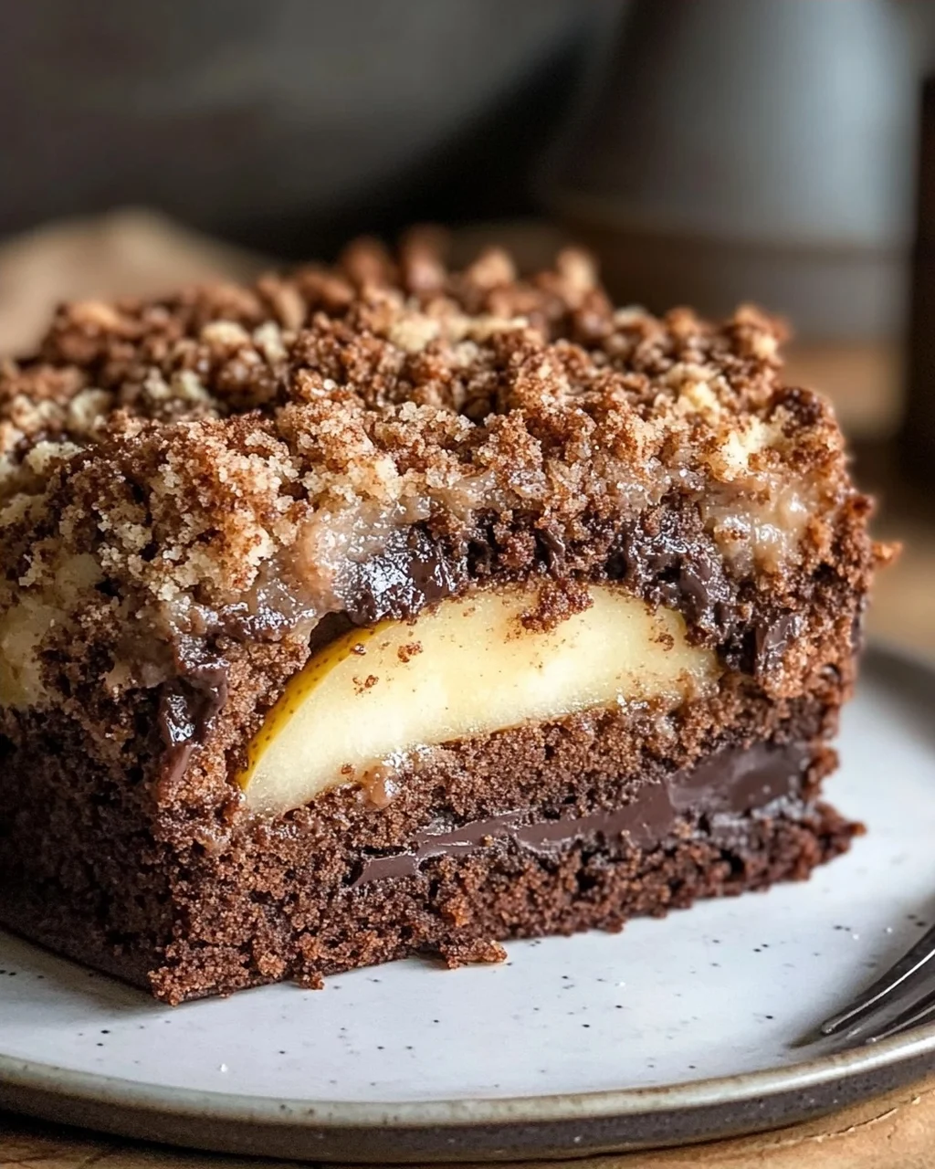 Saftiger Schokoladen-Birnenkuchen mit Schoko-Streuseln