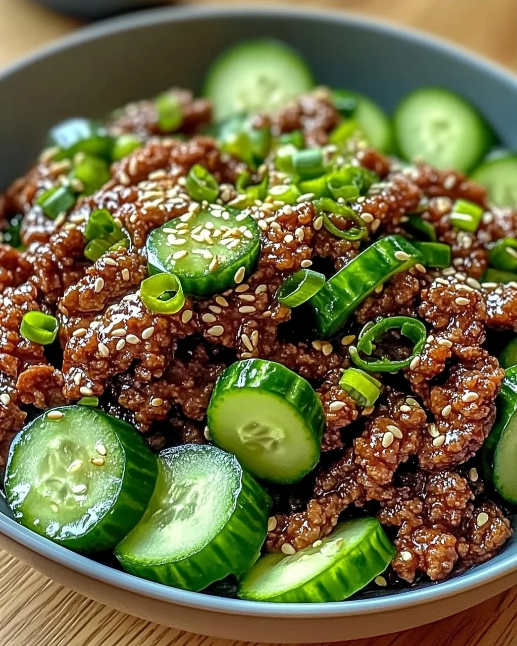 Scharfes Keto Koreanisches Hackfleisch mit Gurkensalat