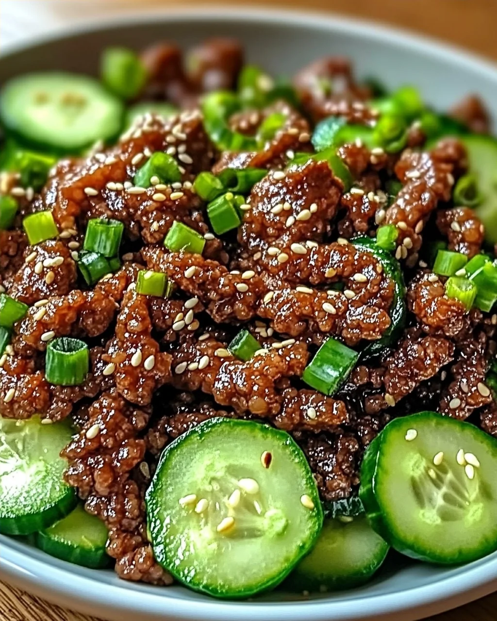 Scharfes Keto Koreanisches Hackfleisch mit Gurkensalat