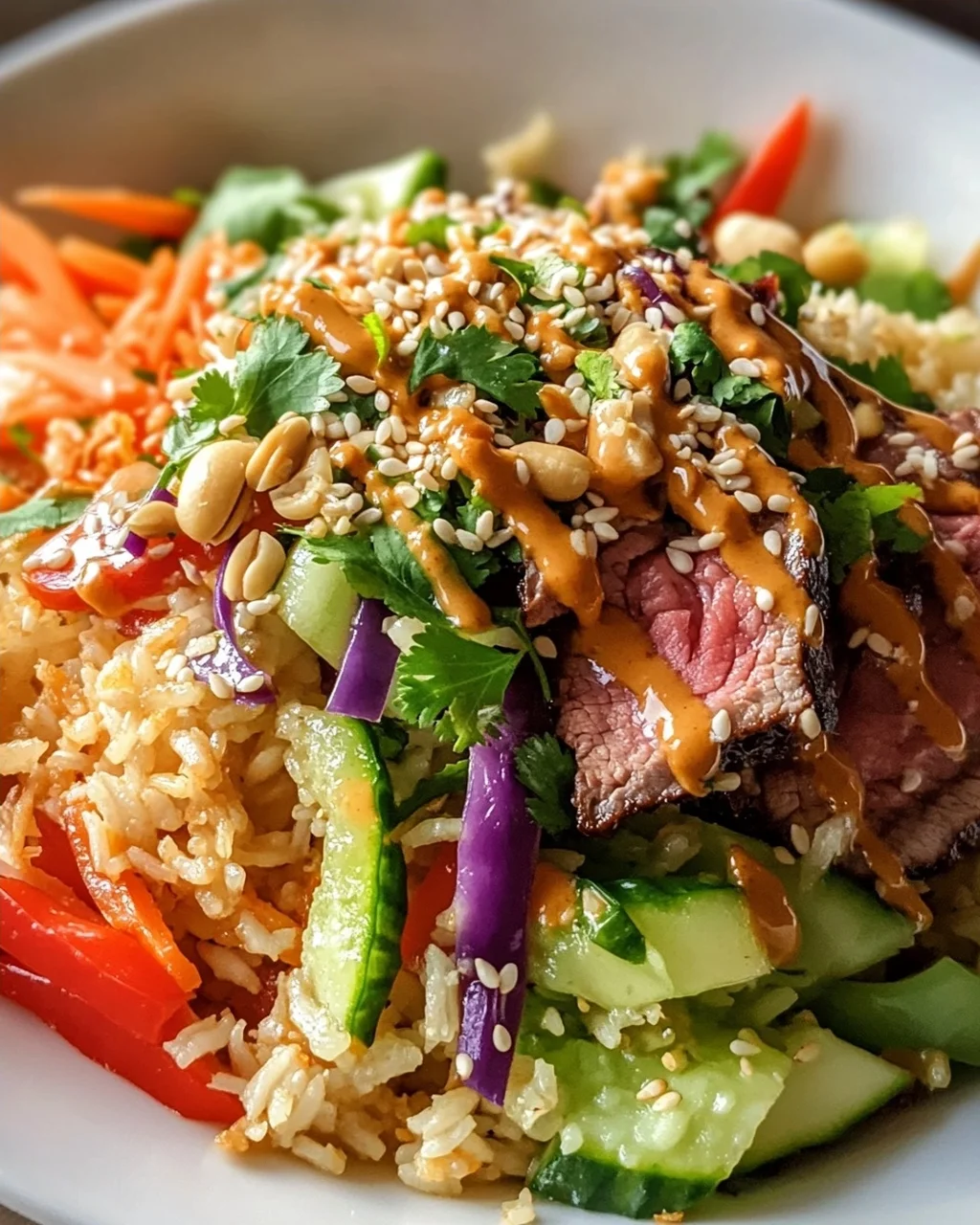 Schneller Knuspriger Reissalat mit Erdnuss-Sesam-Dressing