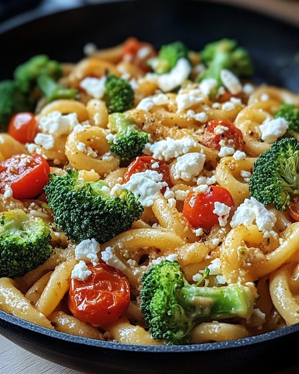 Schupfnudelpfanne mit Brokkoli, Feta und Tomaten