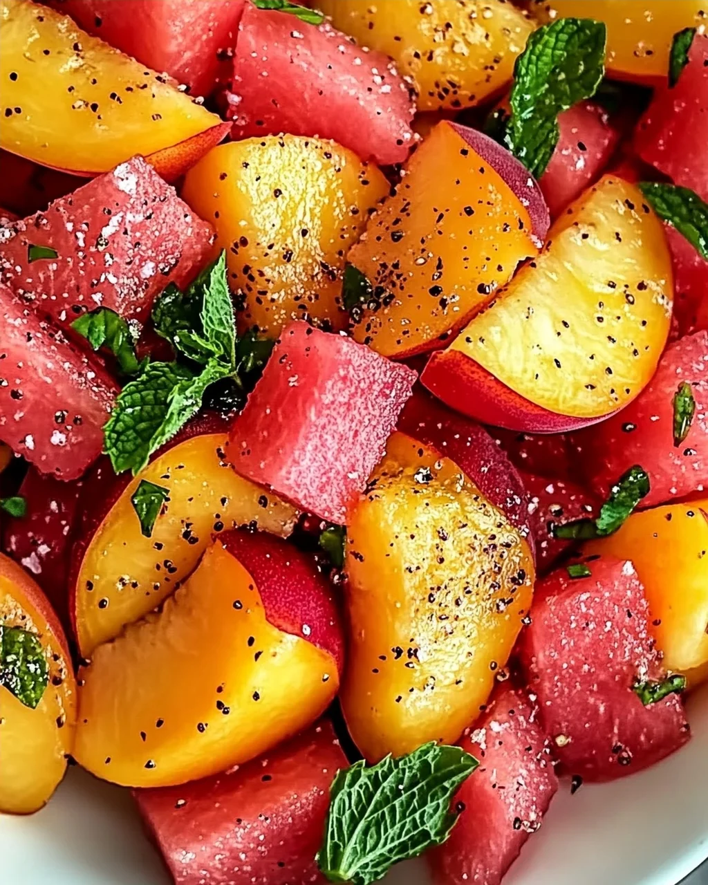 Sommerpfirsich-Wassermelonen-Salat für heiße Tage