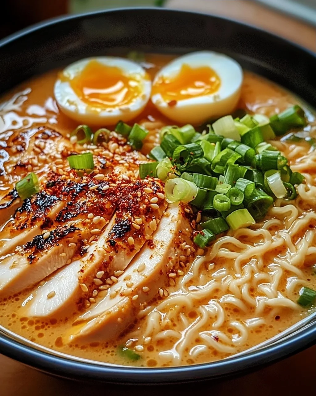 Spicy Chicken Ramen with Creamy Garlic Sauce